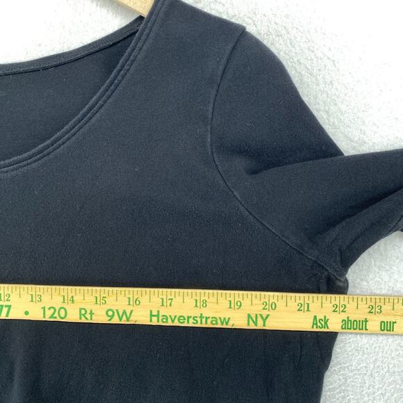 EILEEN FISHER Top L Cotton Interlock Jersey Round Neck Elbow Sleeve Basic Black - Picture 8 of 11